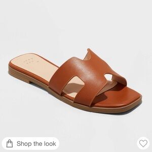 A New Day Nina Cognac Faux Leather Tan Slide Sandals